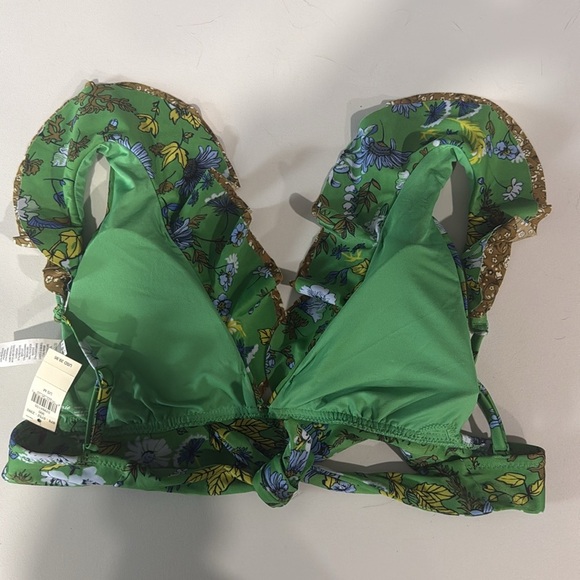 [Aerie] NWT Ruffle Triangle Bikini Top Small Women’s Green Floral - Picture 6 of 7